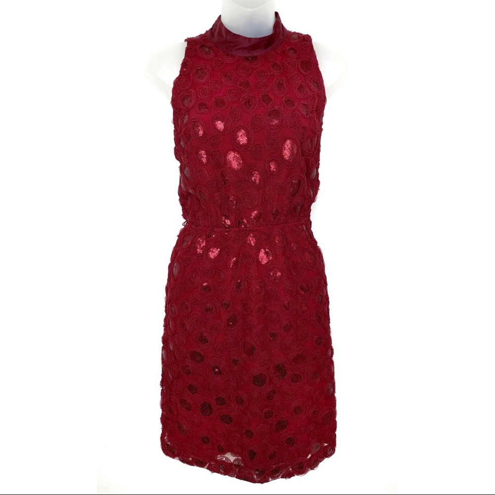 Anthropologie Dark Red Rosette Dress
